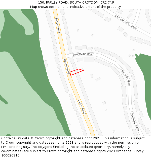 150, FARLEY ROAD, SOUTH CROYDON, CR2 7NF: Location map and indicative extent of plot