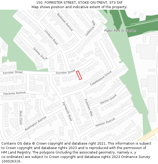 150, FORRISTER STREET, STOKE-ON-TRENT, ST3 5XF: Location map and indicative extent of plot