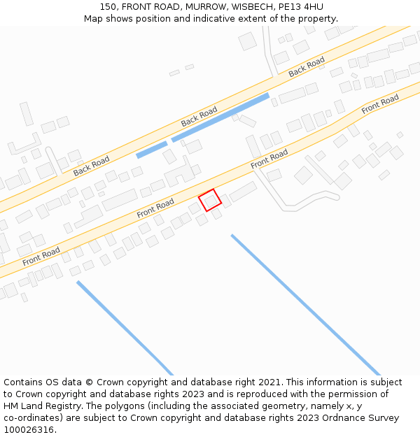 150, FRONT ROAD, MURROW, WISBECH, PE13 4HU: Location map and indicative extent of plot