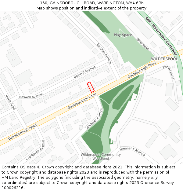 150, GAINSBOROUGH ROAD, WARRINGTON, WA4 6BN: Location map and indicative extent of plot