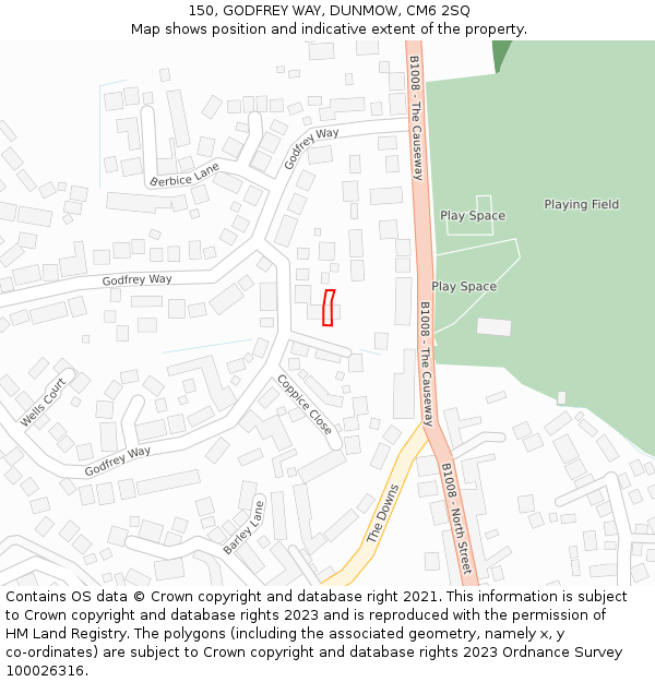 150, GODFREY WAY, DUNMOW, CM6 2SQ: Location map and indicative extent of plot