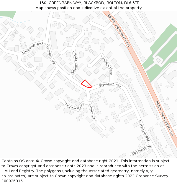 150, GREENBARN WAY, BLACKROD, BOLTON, BL6 5TF: Location map and indicative extent of plot