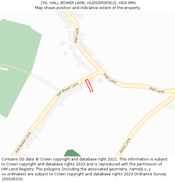 150, HALL BOWER LANE, HUDDERSFIELD, HD4 6RN: Location map and indicative extent of plot