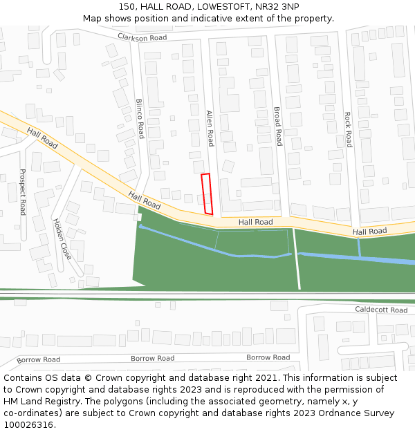 150, HALL ROAD, LOWESTOFT, NR32 3NP: Location map and indicative extent of plot