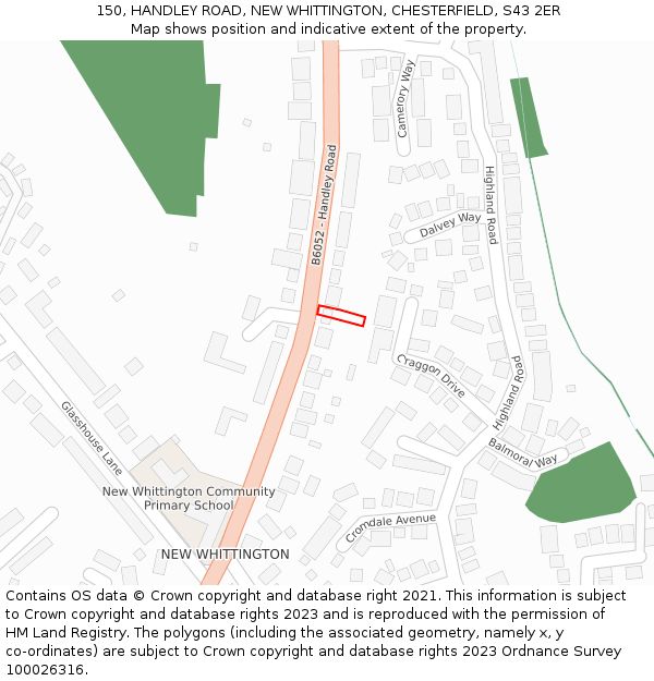 150, HANDLEY ROAD, NEW WHITTINGTON, CHESTERFIELD, S43 2ER: Location map and indicative extent of plot