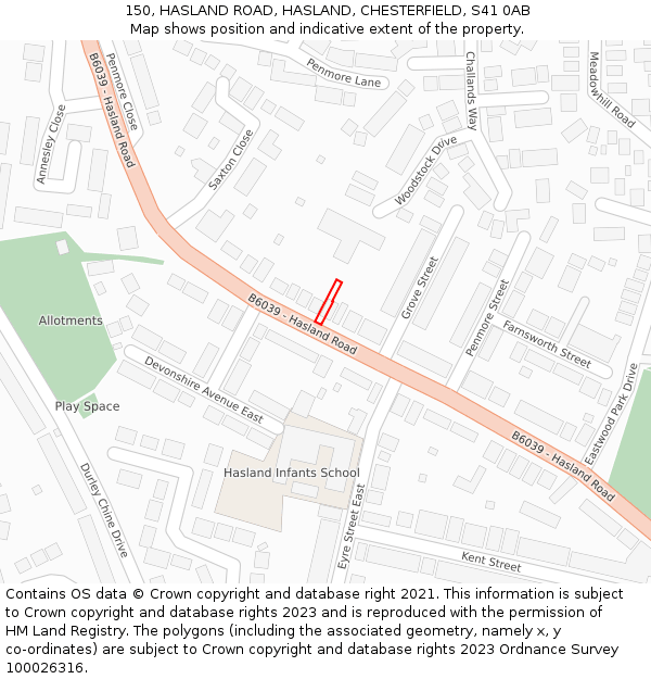 150, HASLAND ROAD, HASLAND, CHESTERFIELD, S41 0AB: Location map and indicative extent of plot