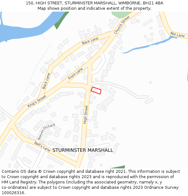 150, HIGH STREET, STURMINSTER MARSHALL, WIMBORNE, BH21 4BA: Location map and indicative extent of plot