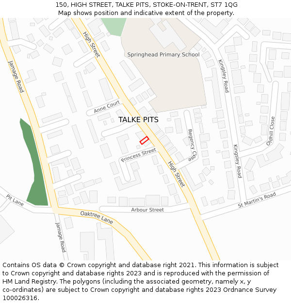 150, HIGH STREET, TALKE PITS, STOKE-ON-TRENT, ST7 1QG: Location map and indicative extent of plot