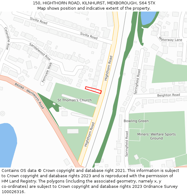 150, HIGHTHORN ROAD, KILNHURST, MEXBOROUGH, S64 5TX: Location map and indicative extent of plot