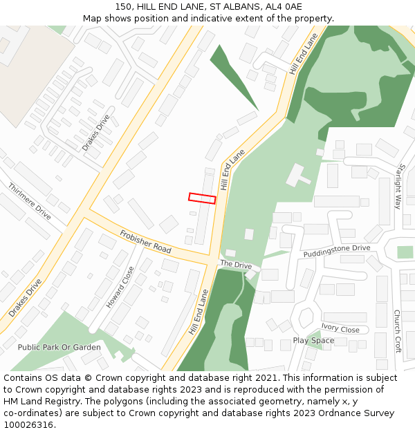 150, HILL END LANE, ST ALBANS, AL4 0AE: Location map and indicative extent of plot