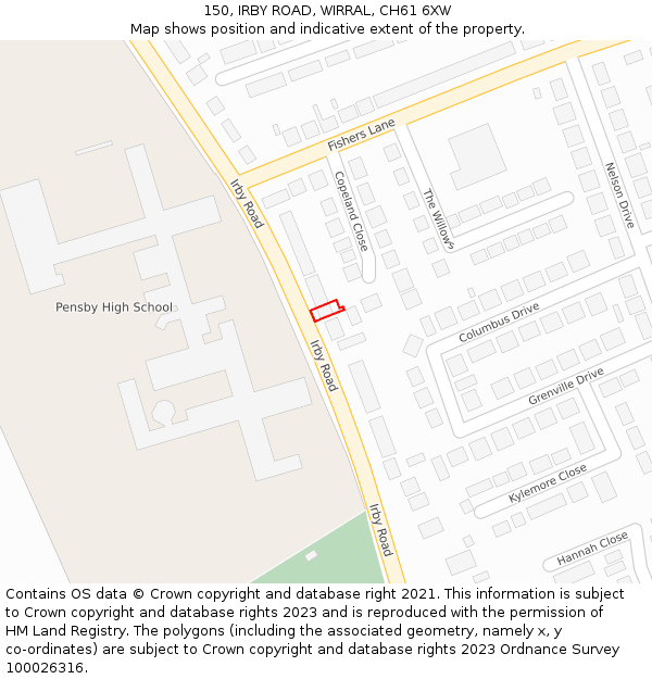 150, IRBY ROAD, WIRRAL, CH61 6XW: Location map and indicative extent of plot