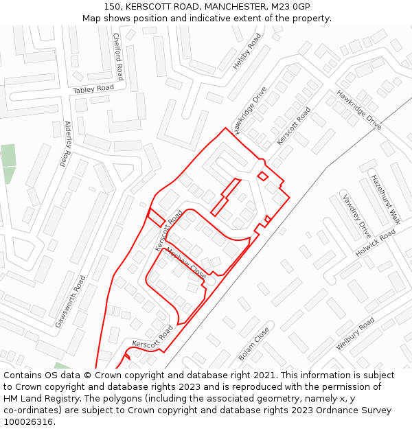 150, KERSCOTT ROAD, MANCHESTER, M23 0GP: Location map and indicative extent of plot