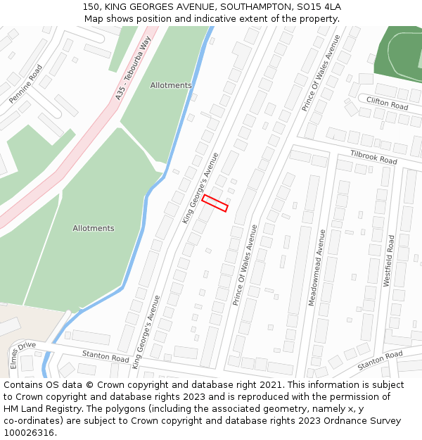 150, KING GEORGES AVENUE, SOUTHAMPTON, SO15 4LA: Location map and indicative extent of plot