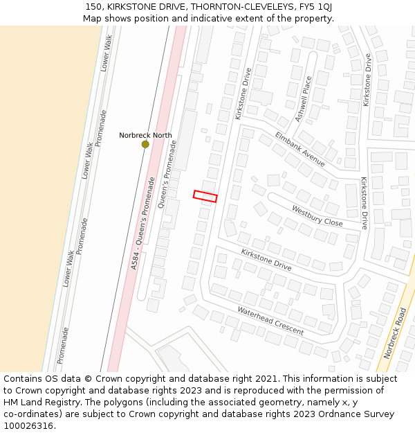 150, KIRKSTONE DRIVE, THORNTON-CLEVELEYS, FY5 1QJ: Location map and indicative extent of plot