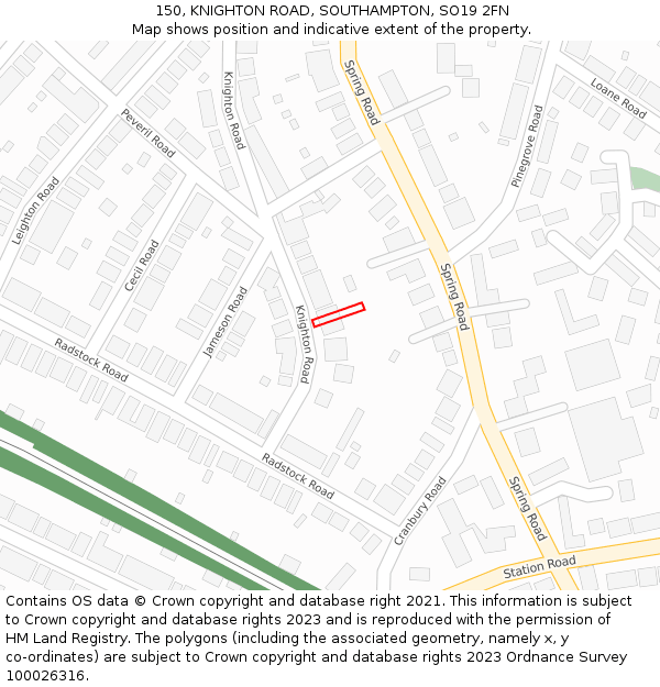 150, KNIGHTON ROAD, SOUTHAMPTON, SO19 2FN: Location map and indicative extent of plot