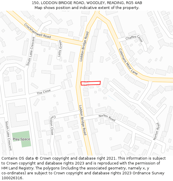 150, LODDON BRIDGE ROAD, WOODLEY, READING, RG5 4AB: Location map and indicative extent of plot