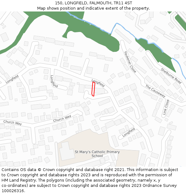 150, LONGFIELD, FALMOUTH, TR11 4ST: Location map and indicative extent of plot