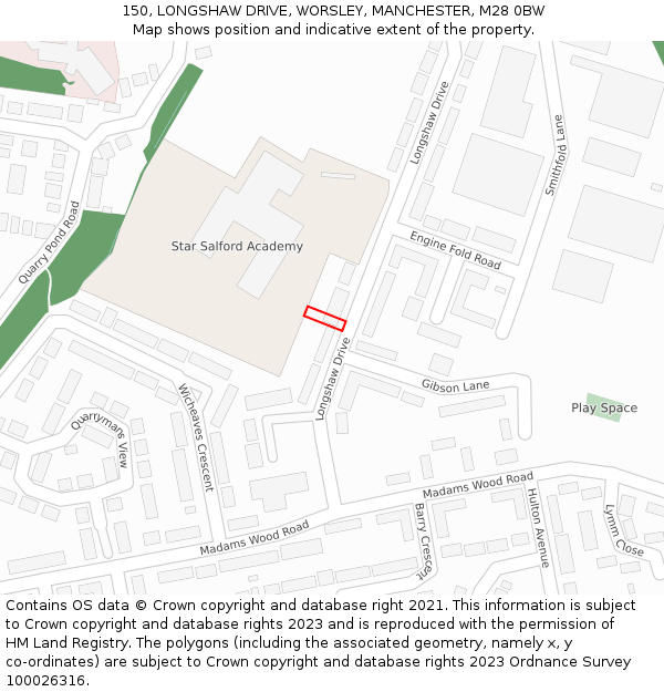 150, LONGSHAW DRIVE, WORSLEY, MANCHESTER, M28 0BW: Location map and indicative extent of plot