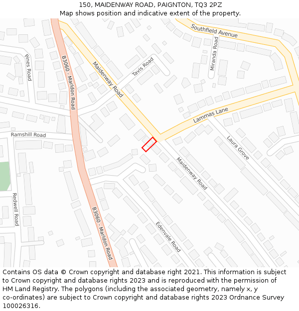 150, MAIDENWAY ROAD, PAIGNTON, TQ3 2PZ: Location map and indicative extent of plot