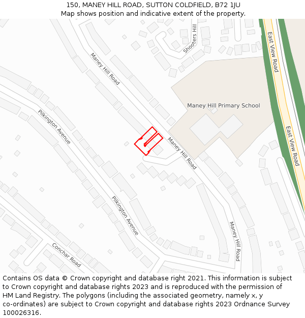 150, MANEY HILL ROAD, SUTTON COLDFIELD, B72 1JU: Location map and indicative extent of plot