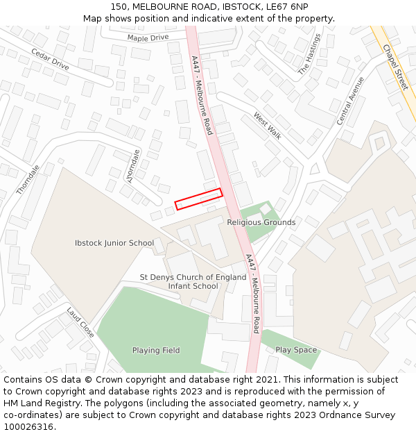 150, MELBOURNE ROAD, IBSTOCK, LE67 6NP: Location map and indicative extent of plot
