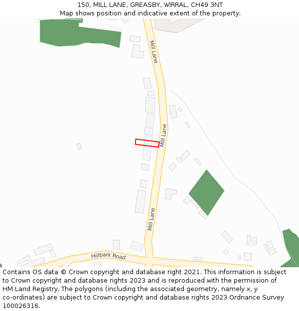 150, MILL LANE, GREASBY, WIRRAL, CH49 3NT: Location map and indicative extent of plot