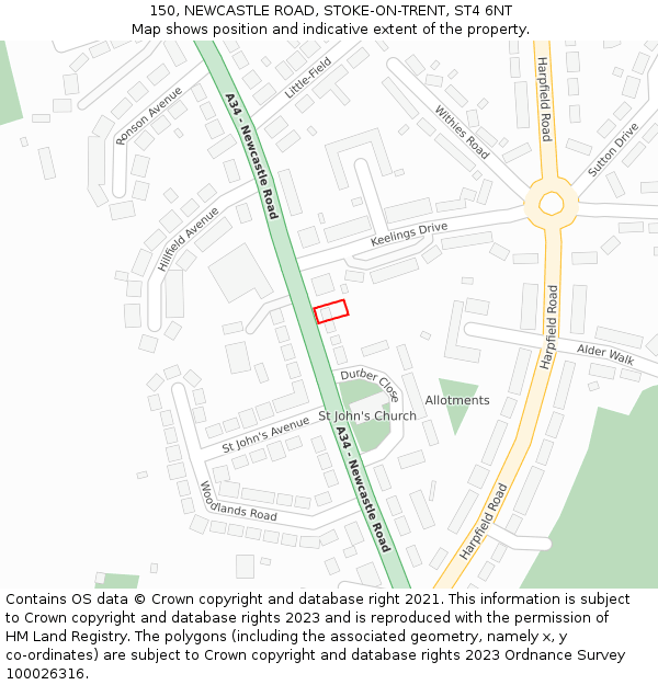 150, NEWCASTLE ROAD, STOKE-ON-TRENT, ST4 6NT: Location map and indicative extent of plot