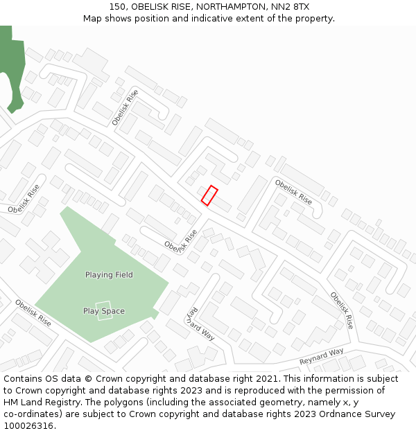 150, OBELISK RISE, NORTHAMPTON, NN2 8TX: Location map and indicative extent of plot