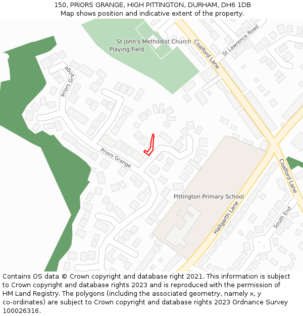 150, PRIORS GRANGE, HIGH PITTINGTON, DURHAM, DH6 1DB: Location map and indicative extent of plot