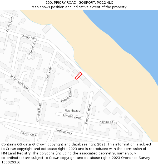 150, PRIORY ROAD, GOSPORT, PO12 4LQ: Location map and indicative extent of plot