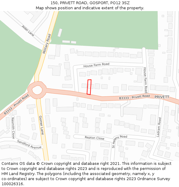 150, PRIVETT ROAD, GOSPORT, PO12 3SZ: Location map and indicative extent of plot