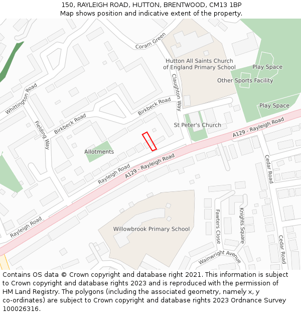 150, RAYLEIGH ROAD, HUTTON, BRENTWOOD, CM13 1BP: Location map and indicative extent of plot