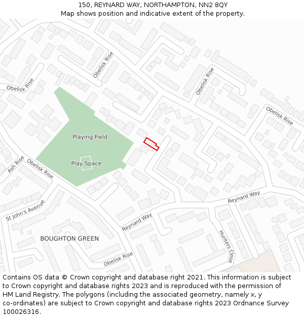 150, REYNARD WAY, NORTHAMPTON, NN2 8QY: Location map and indicative extent of plot