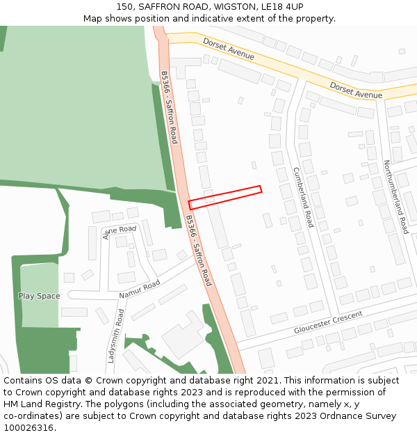 150, SAFFRON ROAD, WIGSTON, LE18 4UP: Location map and indicative extent of plot