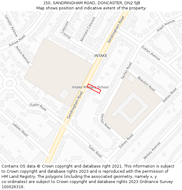 150, SANDRINGHAM ROAD, DONCASTER, DN2 5JB: Location map and indicative extent of plot