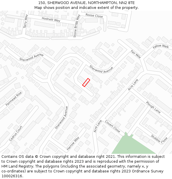 150, SHERWOOD AVENUE, NORTHAMPTON, NN2 8TE: Location map and indicative extent of plot