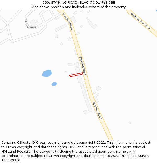 150, STAINING ROAD, BLACKPOOL, FY3 0BB: Location map and indicative extent of plot