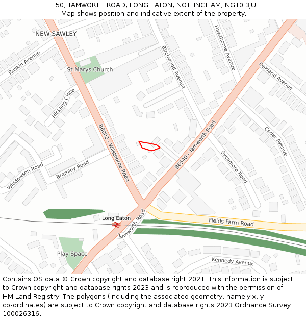 150, TAMWORTH ROAD, LONG EATON, NOTTINGHAM, NG10 3JU: Location map and indicative extent of plot