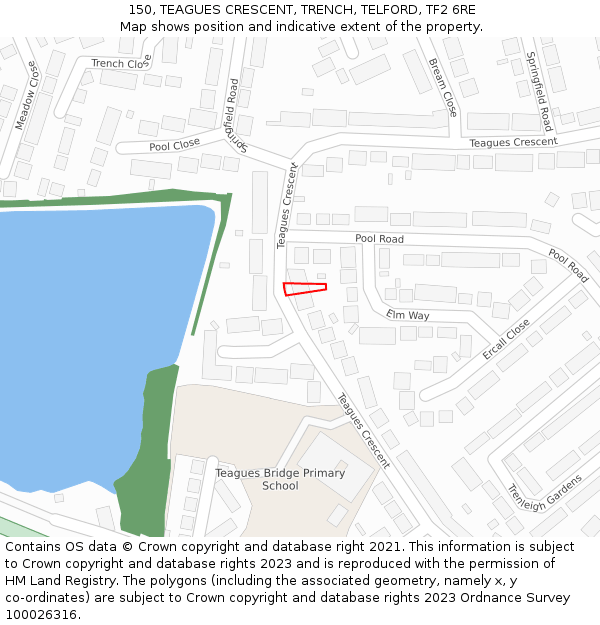 150, TEAGUES CRESCENT, TRENCH, TELFORD, TF2 6RE: Location map and indicative extent of plot