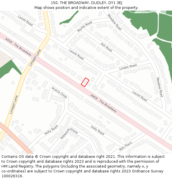 150, THE BROADWAY, DUDLEY, DY1 3EJ: Location map and indicative extent of plot