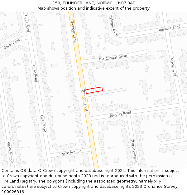 150, THUNDER LANE, NORWICH, NR7 0AB: Location map and indicative extent of plot
