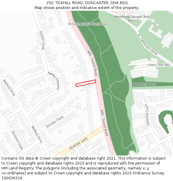 150, TICKHILL ROAD, DONCASTER, DN4 8QQ: Location map and indicative extent of plot