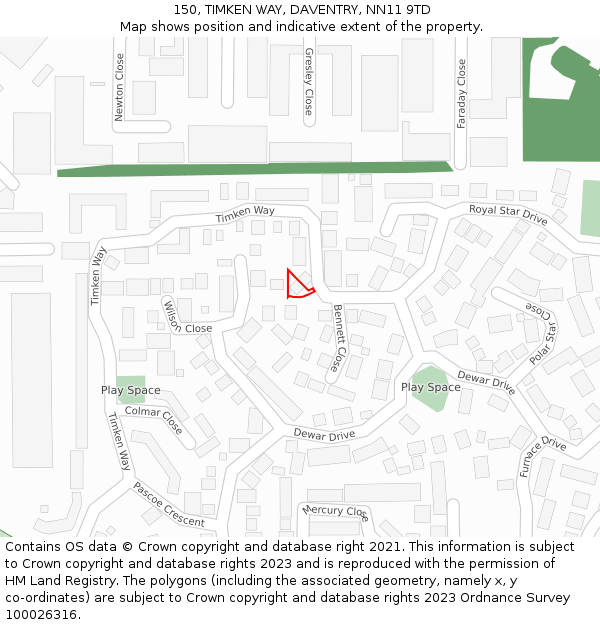 150, TIMKEN WAY, DAVENTRY, NN11 9TD: Location map and indicative extent of plot
