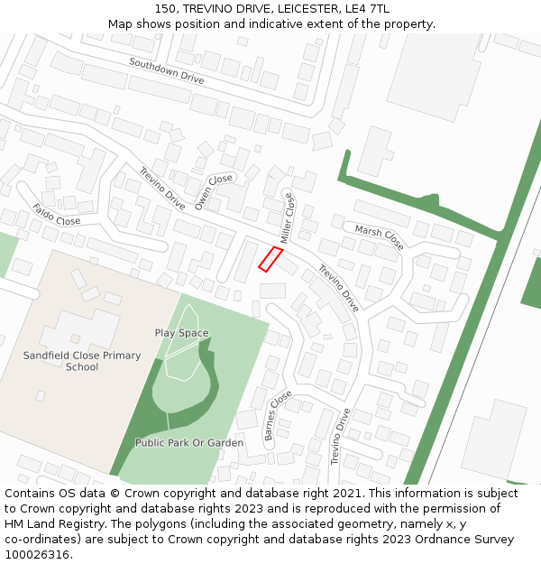 150, TREVINO DRIVE, LEICESTER, LE4 7TL: Location map and indicative extent of plot