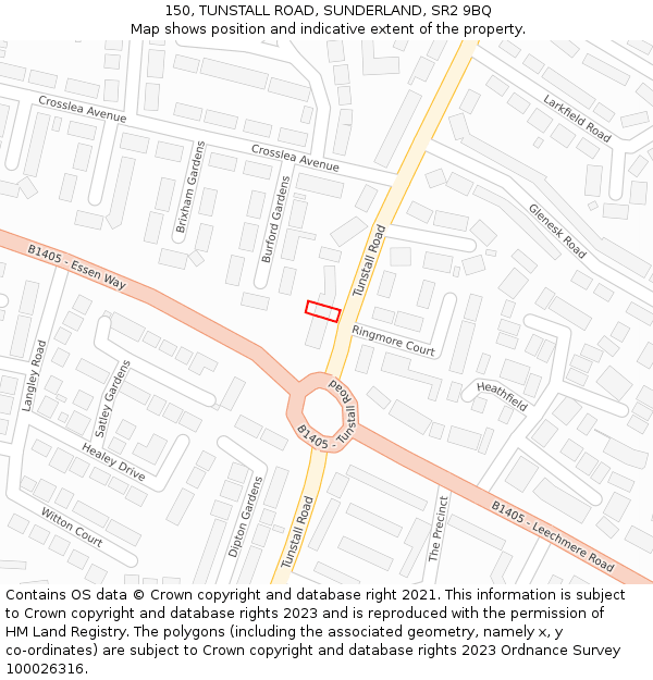 150, TUNSTALL ROAD, SUNDERLAND, SR2 9BQ: Location map and indicative extent of plot