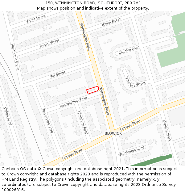 150, WENNINGTON ROAD, SOUTHPORT, PR9 7AF: Location map and indicative extent of plot