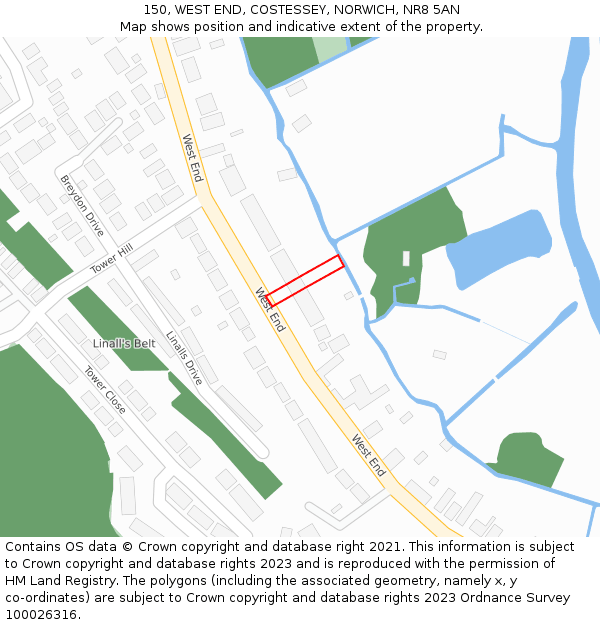 150, WEST END, COSTESSEY, NORWICH, NR8 5AN: Location map and indicative extent of plot