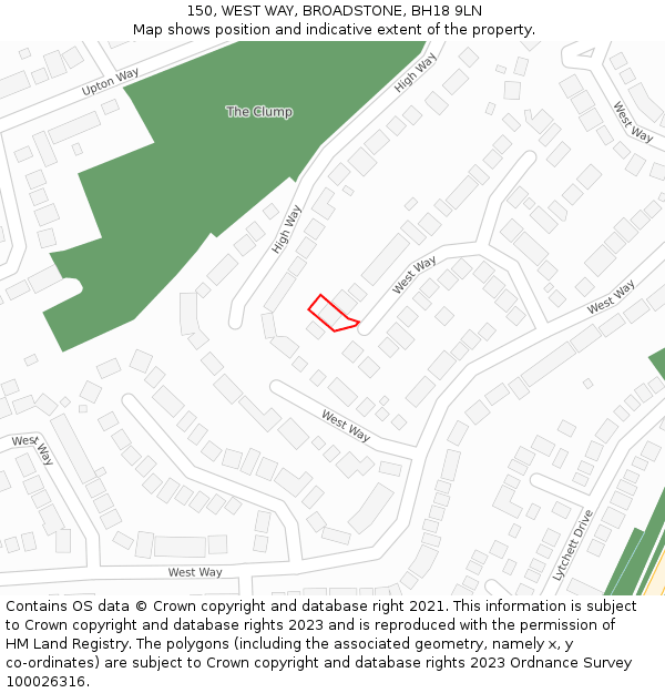 150, WEST WAY, BROADSTONE, BH18 9LN: Location map and indicative extent of plot