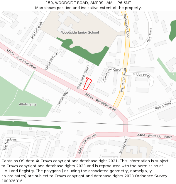 150, WOODSIDE ROAD, AMERSHAM, HP6 6NT: Location map and indicative extent of plot