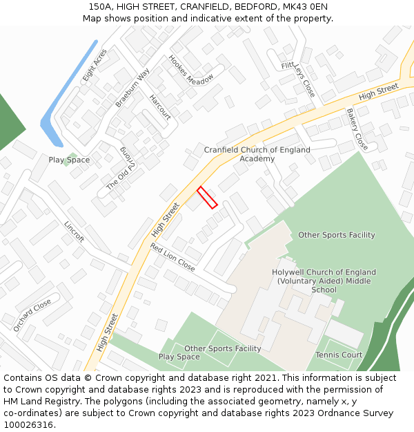 150A, HIGH STREET, CRANFIELD, BEDFORD, MK43 0EN: Location map and indicative extent of plot